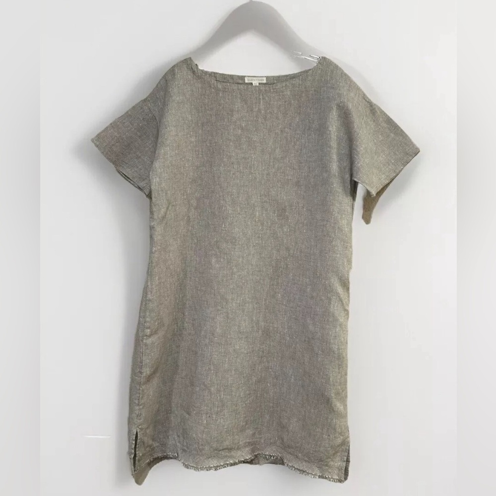 Eileen Fisher Linen Shift Dress Small Metallic Sparkle Tunic Minimalist Boho